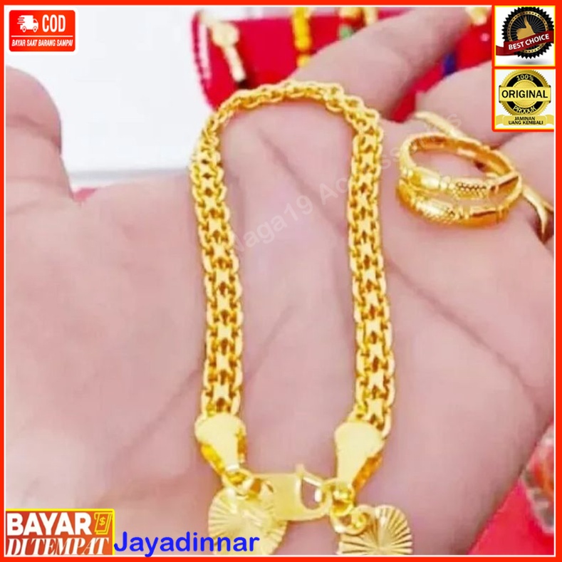 gelang rantai double titanium gold anti karat free cincin ular - aksesoris perempuan elegan mewah te