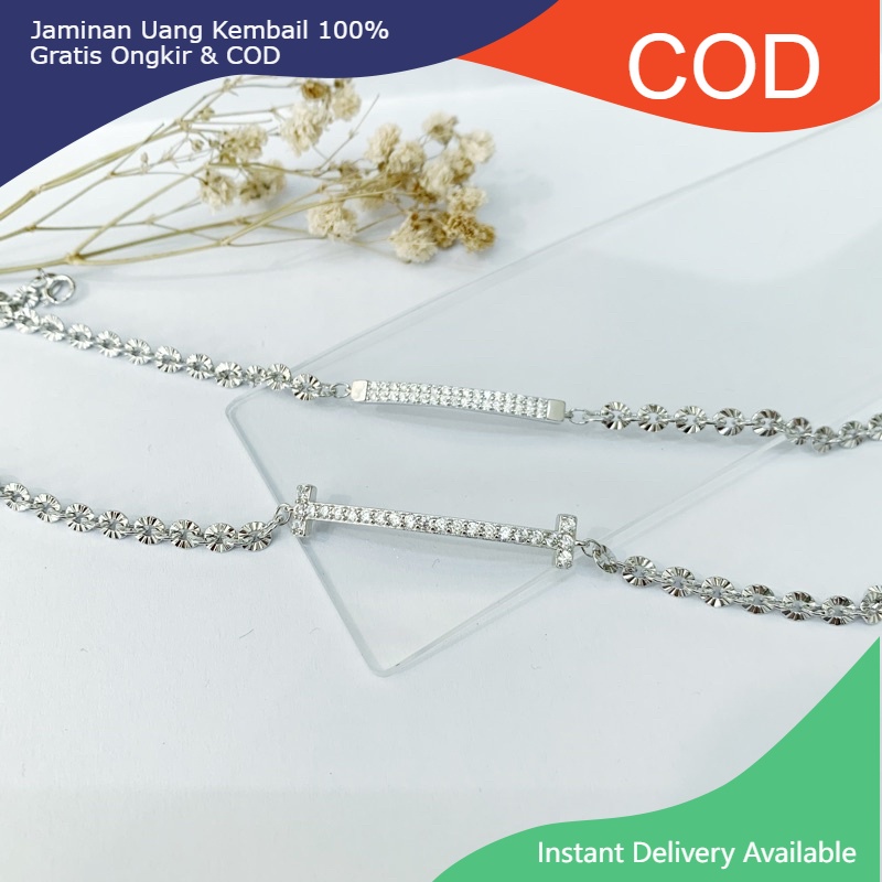 【COD】 Gelang rantai PERAK ASLI SILVER 925 lapis emas putih