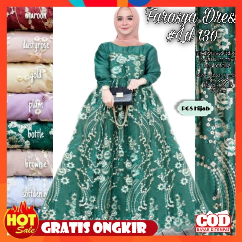 KAIN ADEM HALUS TEBAL / Farasya Dress LD 130 Gamis Brukat Jumbo XXL Dress Tile Jumbo Bruklat LD 130 