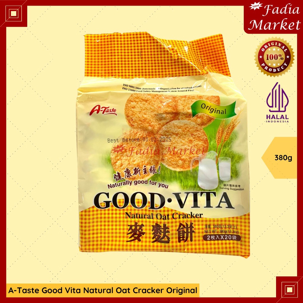 

A-Taste Good Vita Natural Oat Cracker Original Biscuit Snack Gandum Oat Malaysia 380g 20x19g (2pcs/pack)