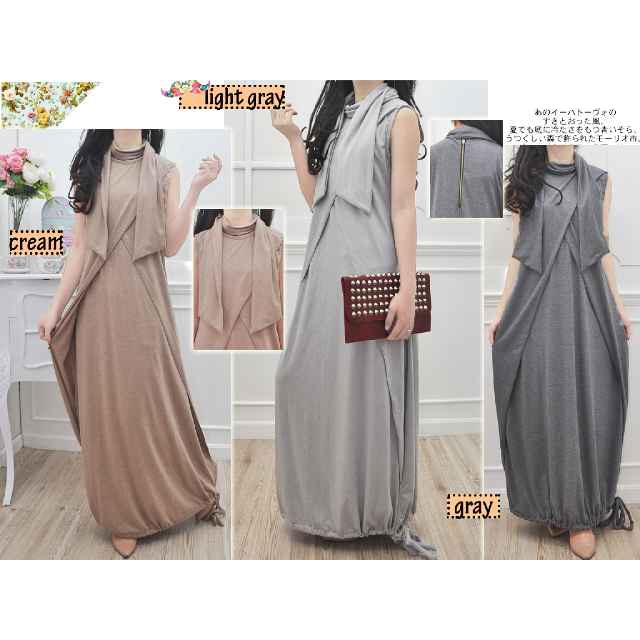 Gaun Panjang Wanita Kutungan You Can See Long Dress Sleeveless Fake Two Piece LCBTC311