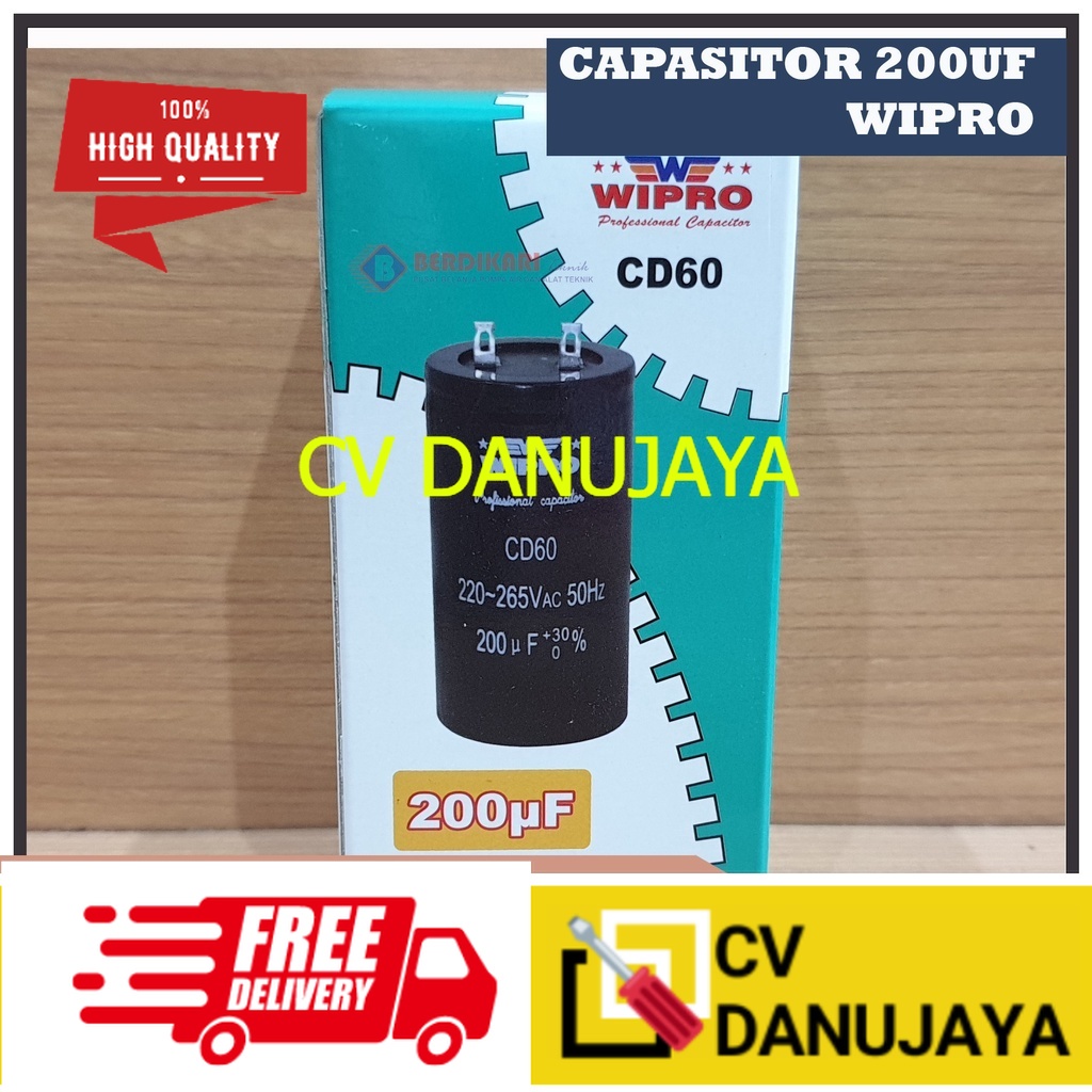 Kapasitor / Capasitor Bulat Electro Motor Listrik Dinamo Wipro 200uf