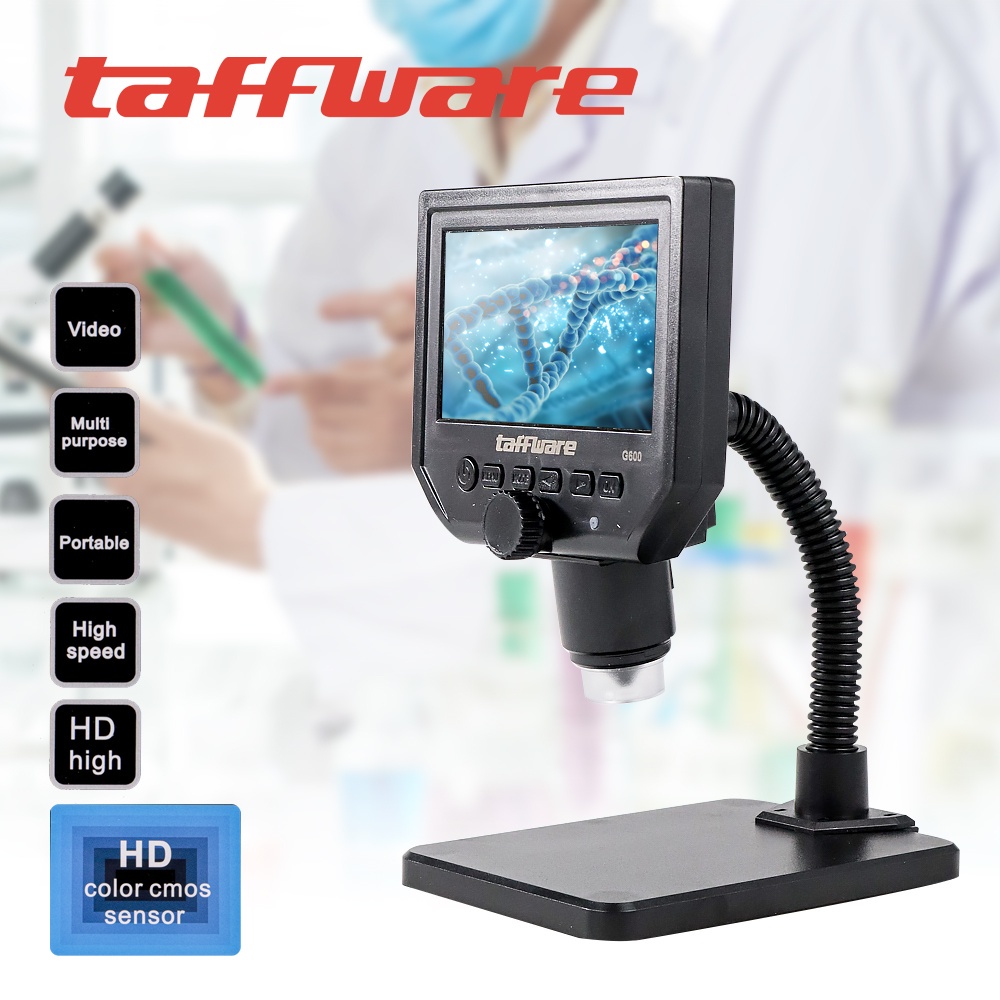 

Taffware Mikroskop Digital 3.6MP 600X with Monitor & Fleksibel Stand - G600 - Black
