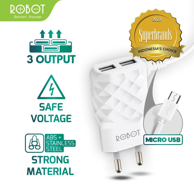 Charger Robot RT-K5 Fast Charging 2.1Ampere Kabel Micro Original Cas Robot 2Ampere 2USB Casan Robot 
