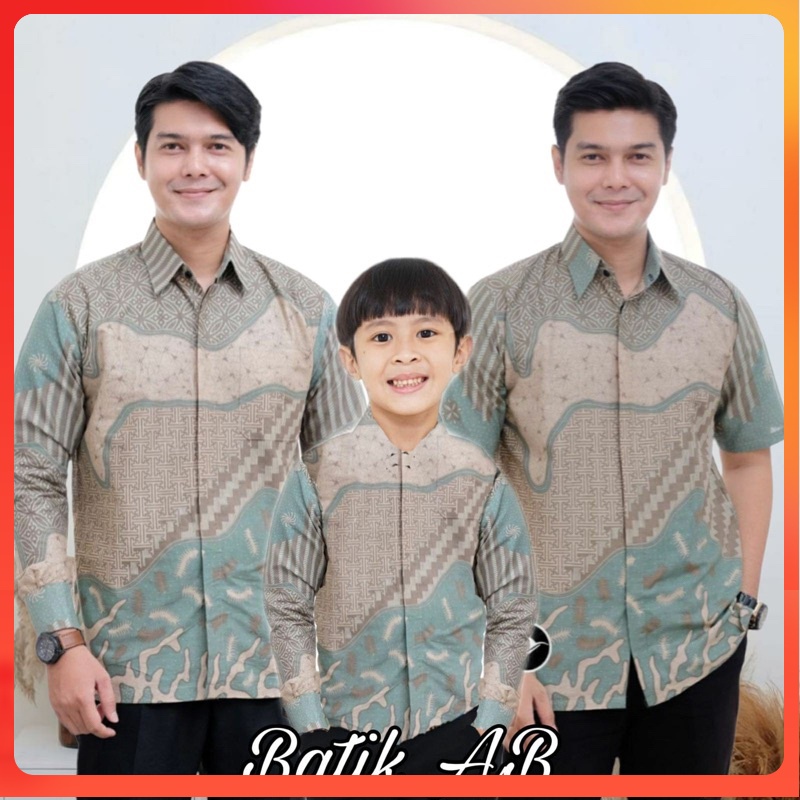 Terbaru Batik Couple-Kemeja Batik Ayah Couple Batik Anak Batik Inara Sage Batik Pria Modern Warna Hi