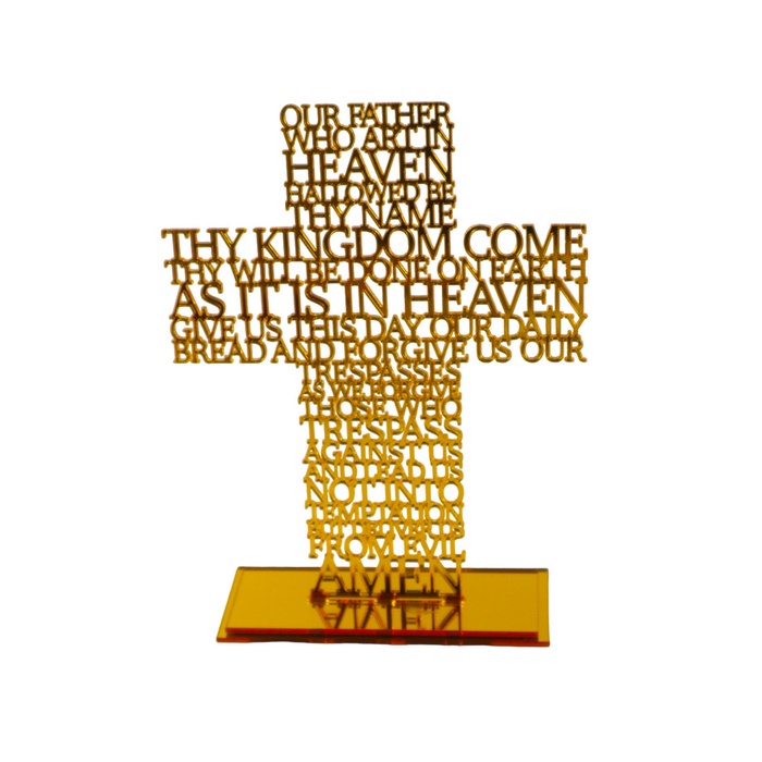 Salib Doa Bapa Kami Dalam Bahasa Inggris Akrilik Mirror Pajangan-Duduk - Mirror Gold