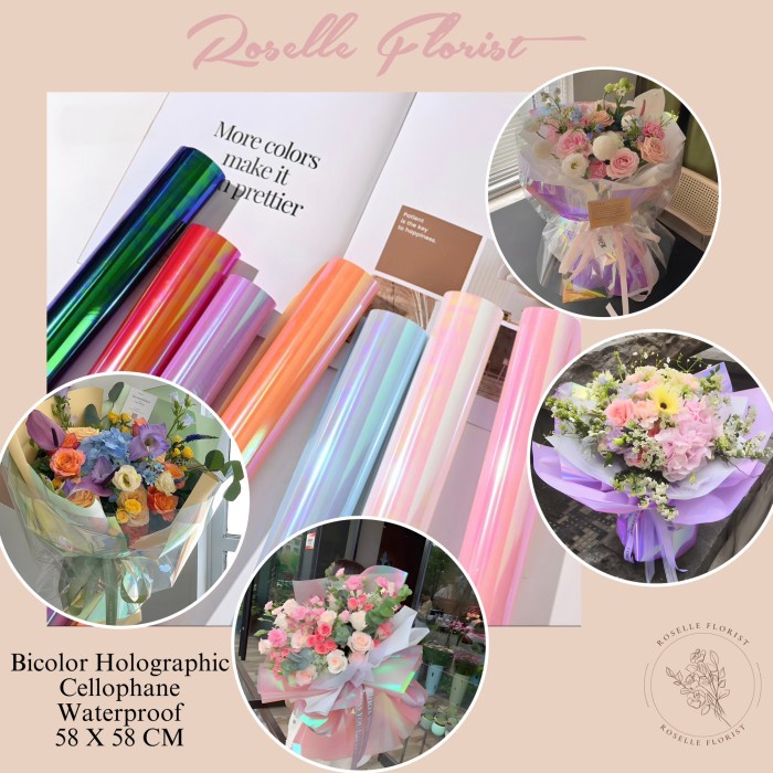 

Kertas Bunga Cellophane Bicolor Hologram Wrapping Paper 58x58 cm