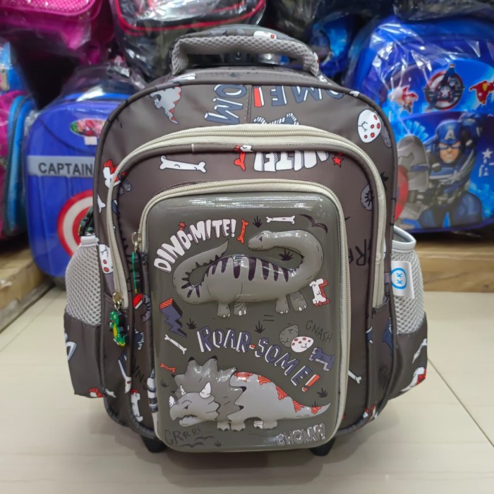 TAS TROLLEY  SEKOLAH ANAK TK DINOSAURUS TROLY KOPER DORONG DINO - Hijau