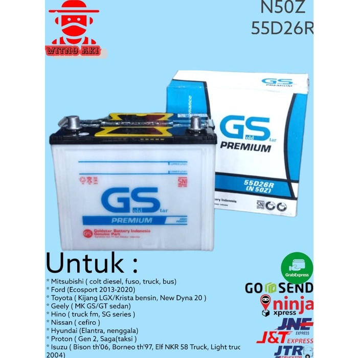 Aki mobil gs  basah n50z dyna, elf, fuso, cold diesel inpr