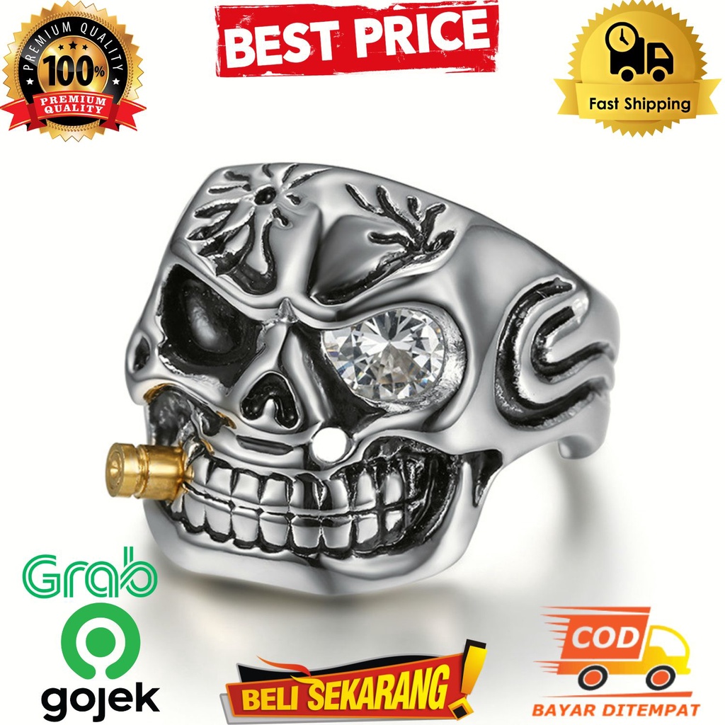 Cincin tengkorak mexico calavera mata berlian peluru biker ring , cincin tengkorak / cincin tengkora
