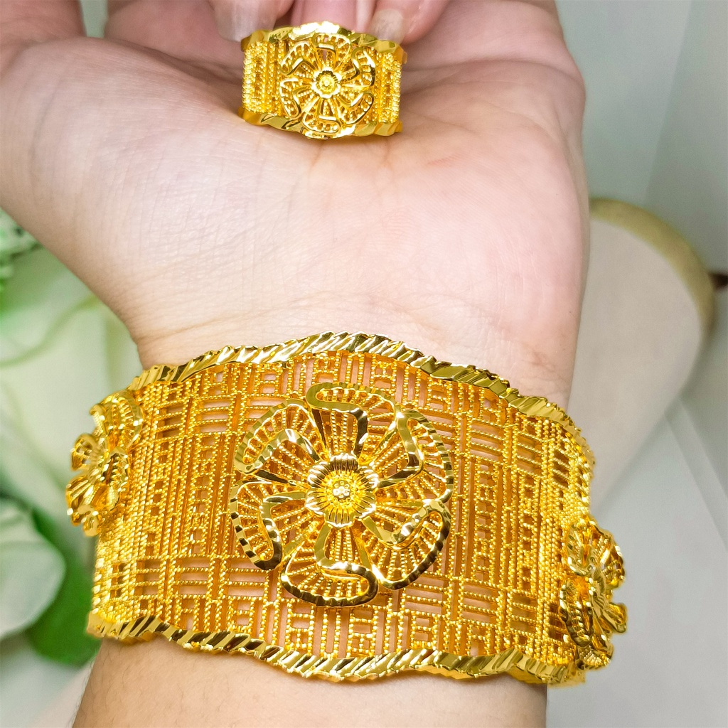 xuping Perhiasan Set Gelang Kendari + Cincin Dewasa Lapis Emas