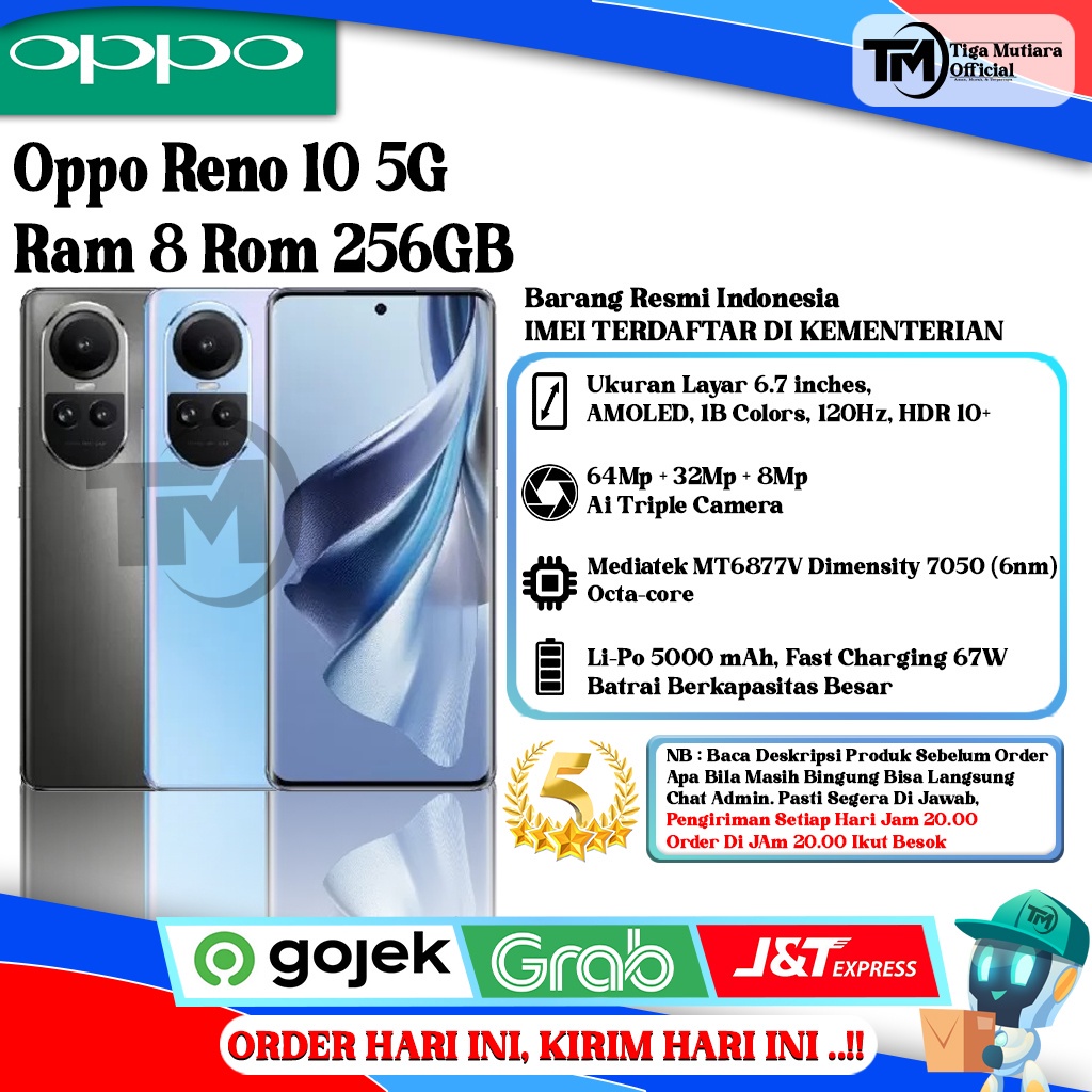 Oppo Reno 10 5G Ram 8 Rom 256GB Segel Original & Bergaransi Resmi