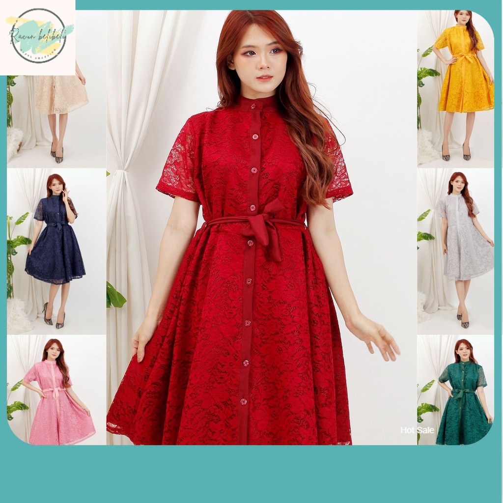 Dres Wanita Terkini / (Dijamin RealPic) Dress Clara Brukat Midi / Dres Pesta Brokat / Dress Gereja N