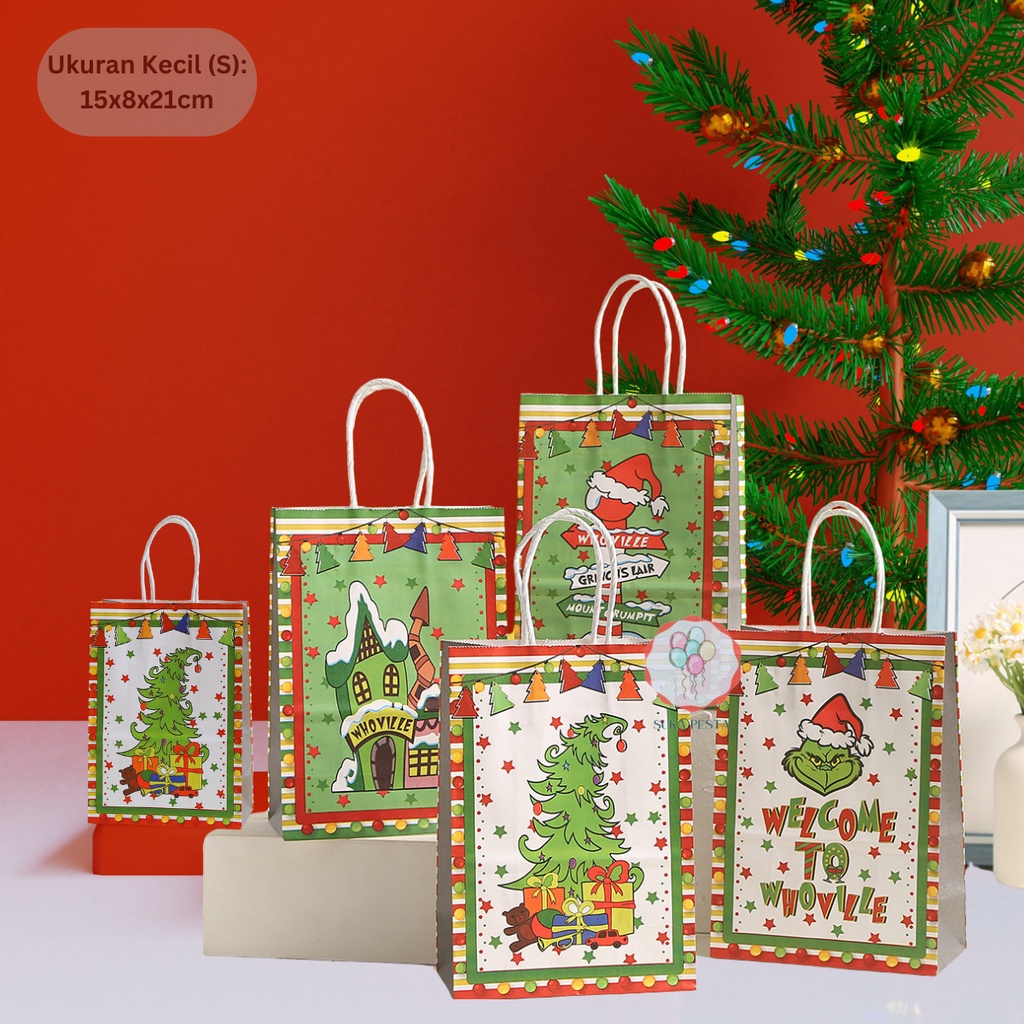 

Paper Bag Natal Christmas Motif The Grinch / Goodie Bag / Paperbag Christmas / Tas Kado Natal