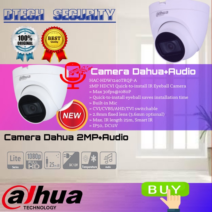 Camera Dahua + Audio 2MP HDW1240TLp-A / Indor Camera Dahua audio - HDW1240TRQP-A