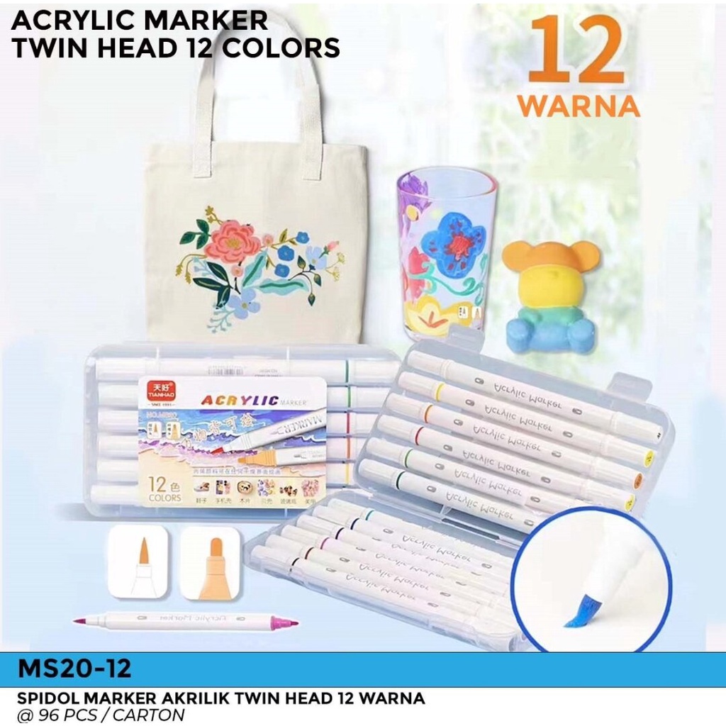 

Acrilyc Market Twin Head 12 Warna (MS20-12) / Spidol Akrilik 1 Set
