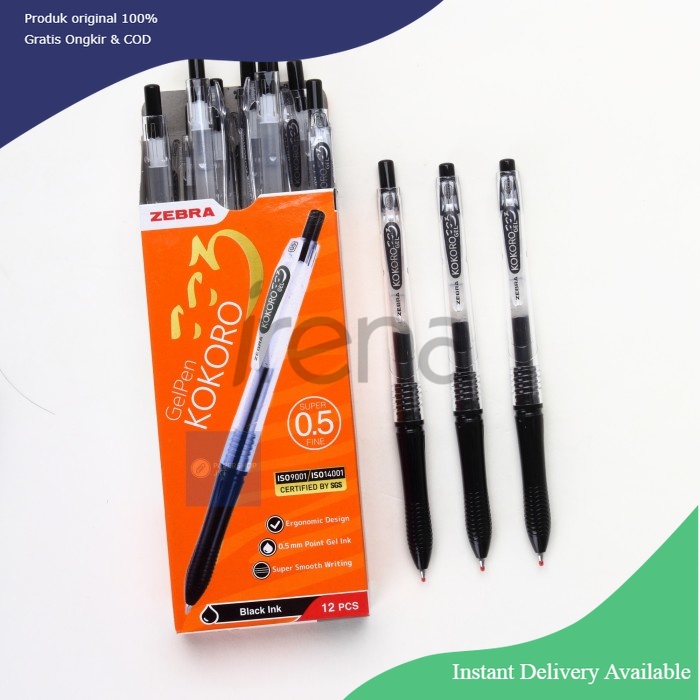 

(12pcs) Zebra Pulpen Gel Kokoro Gel Pen - Hitam