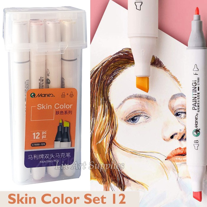 

Andma Maries Coloring Marker / Sketch Marker Set 12 SKIN TONES / SKIN COLOR