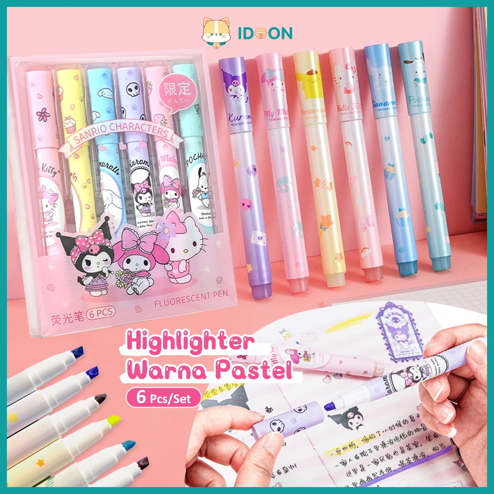 

IDOON 6 Pcs 1 Set Stabilo Sanrio Stabilo Dua Sisi Souvenir Highlighter