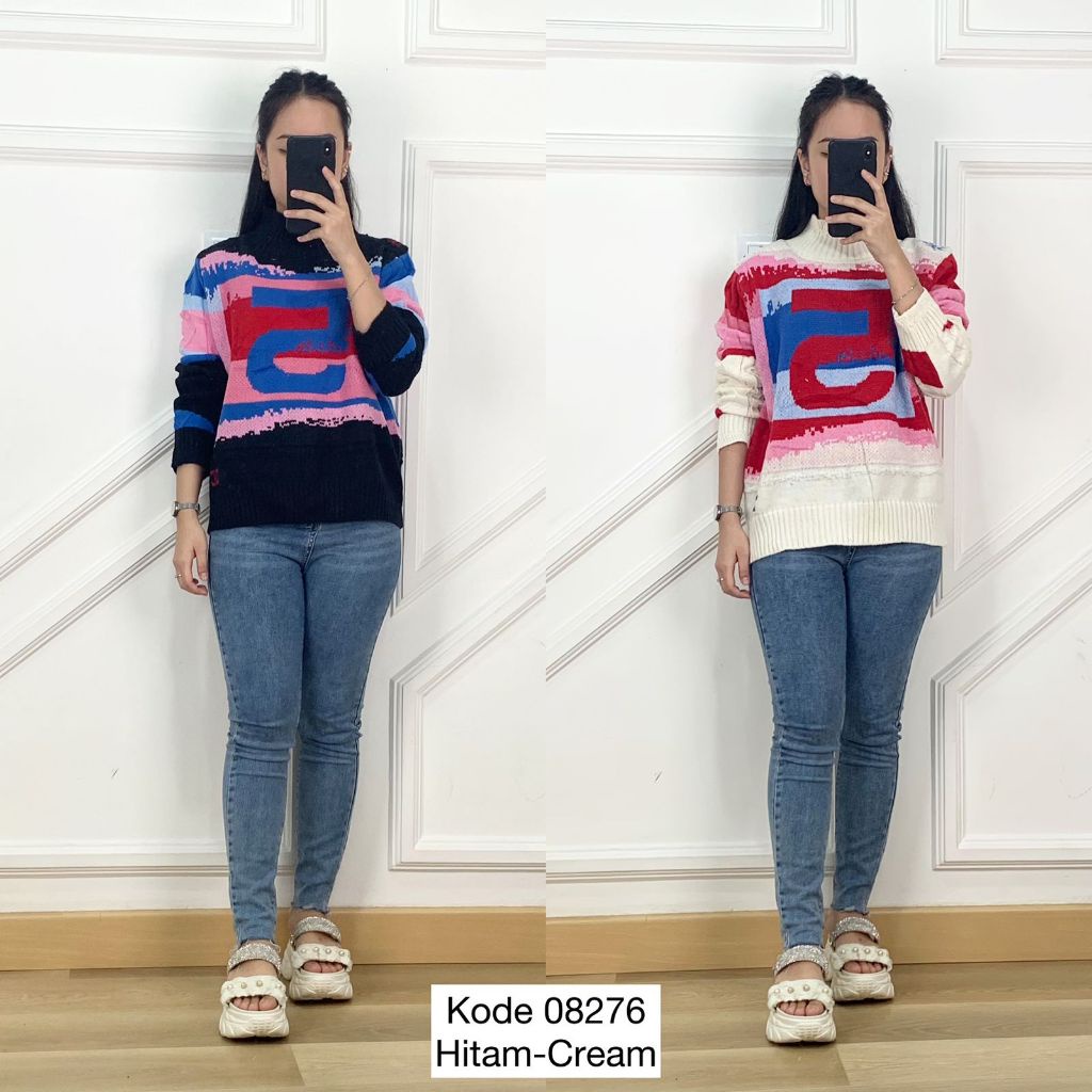 Sweater Turtleneck I Baju Wanita Rajut I Baju Wanita Rajut Lengan Panjang I Sweater Rajut Oversize M