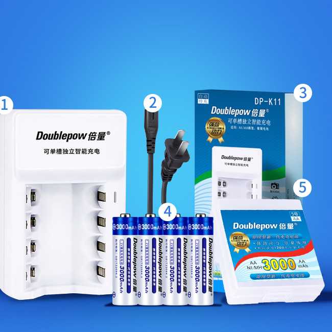 [Bayar di Tempat] DOUBLEPOW Charger Baterai 4 slot AA/AAA + 4 PCS AA 3000mAh