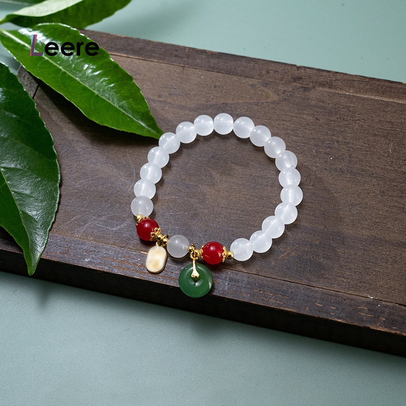 LEERE -Gelang Retro Giok Giok   Perhiasan Tangan Wanita Ceruk Sahabat Wanita Putih Imitasi Gelang Ge