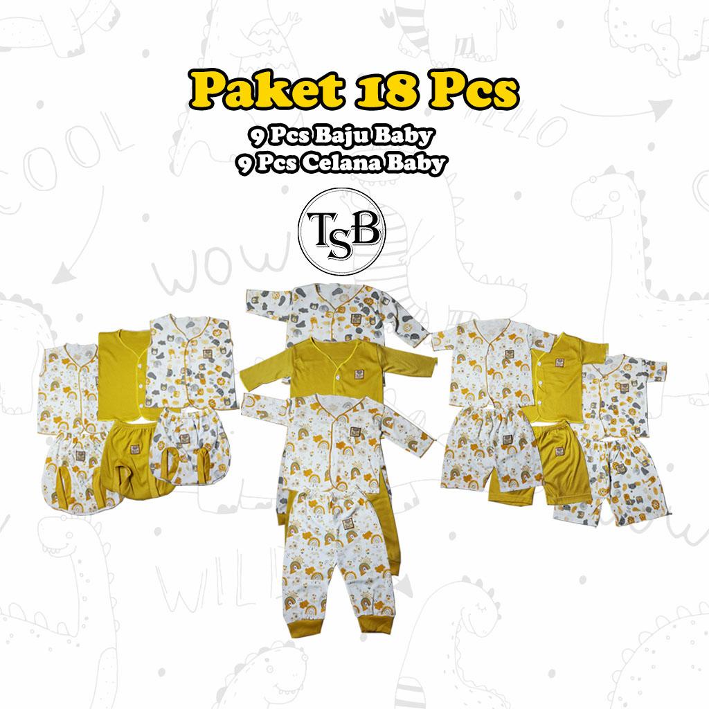 18 Pcs Paket Baju Bayi Dan Celana Bayi Baru Lahir 0-3 Bulan Seri Kuning Model Lekton Model Lengan Pe