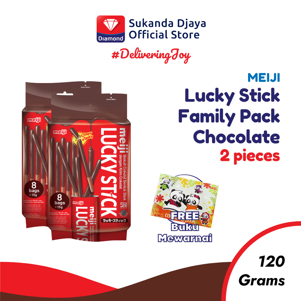 

Meiji Lucky Stick Biscuit Family Pack Choco Snack 120 Gr ISI 2 [Free Buku Mewarnai]