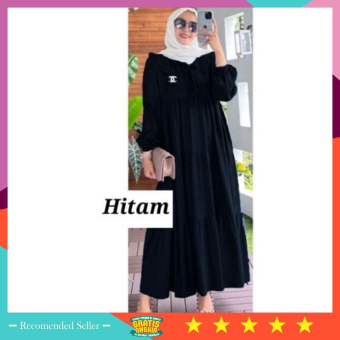/MIDI DRESS|GAMIS MIDI DRESS MUSLIM|GAMIS MIDI WANITA RAYON POLOS - Hitam Dress Wanita Cantik Anggun