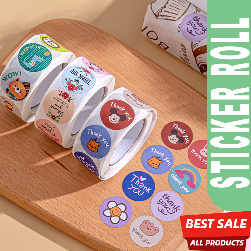 

[BEST SELLER] Sticker Thank You 500 pcs/stiker terima kasih Warna Self Adhesive Seal Label Roll Sticker thank you besar