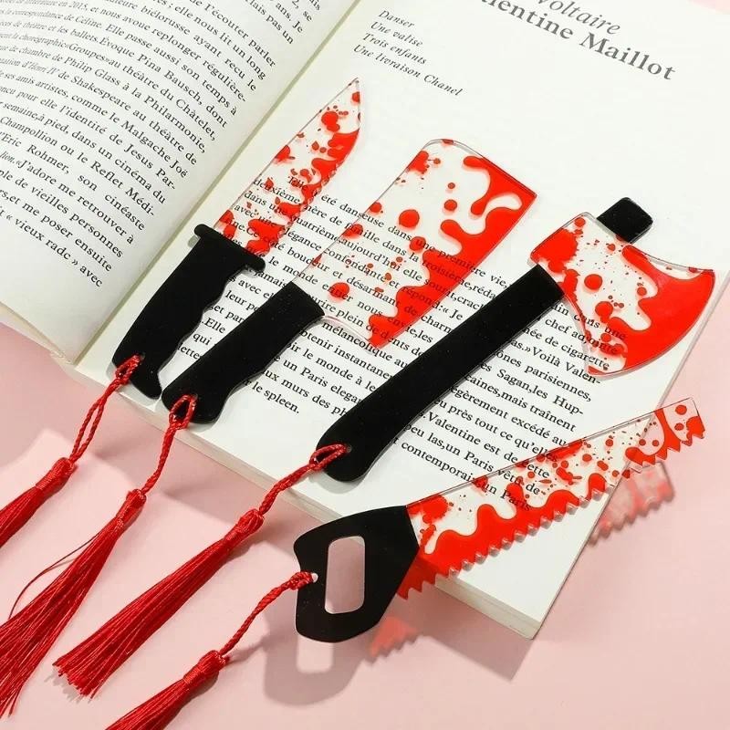 

Clear Acrylic Bookmark with Tassel Creative Halloween Knife Reading Book Mark Student Supplies Funny Gift Reading Supplies