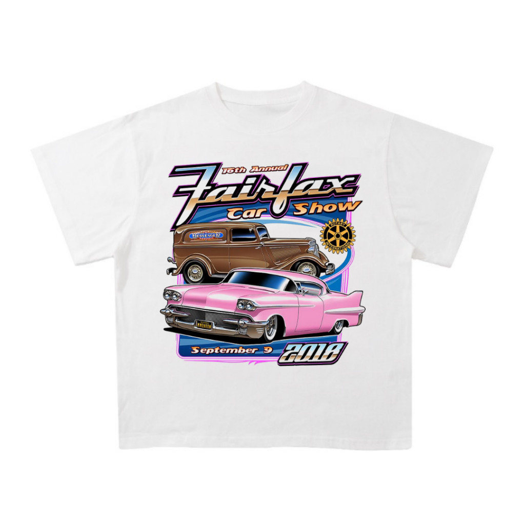 "Fairlax Car Show" d T-Shirt | White | Kaos  | Vintage | Atasan Reguler fit