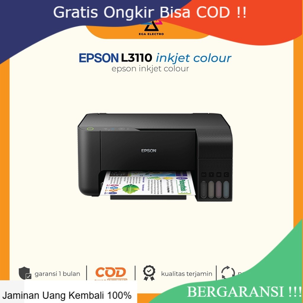 COD Printer Warna EPSON L3110 Print Copy Scan | Tinta Baru Nozzle Full