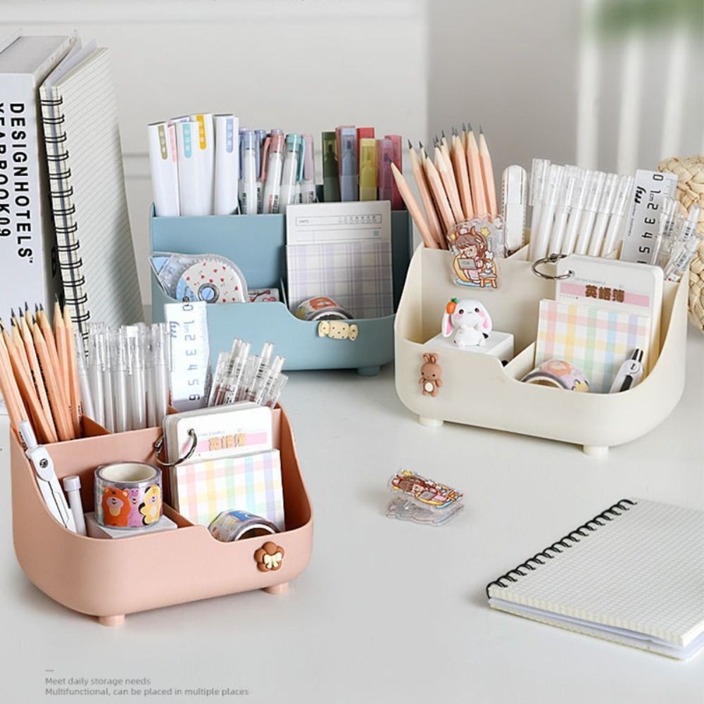 

5-grid Large Capacity Pen Holder Multifunctional Makeup Brush Holder High Quality Plastic Desktop Organizer Storage Bucket