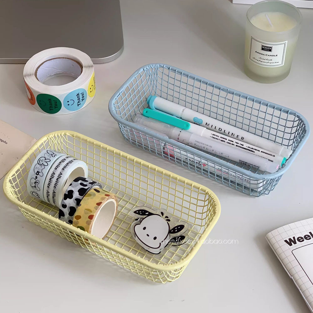 

Metal Storage Basket Desktop Sundries Organizer Photocards Holder Stationerry Make Up Sorting Holder Office Home Suppliers