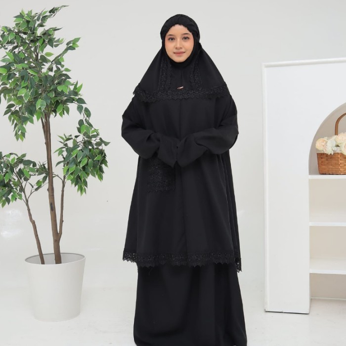 Mukena Dewasa Umroh Hitam Berlengan Mukenah Haji Tangan Potongan Atas BD