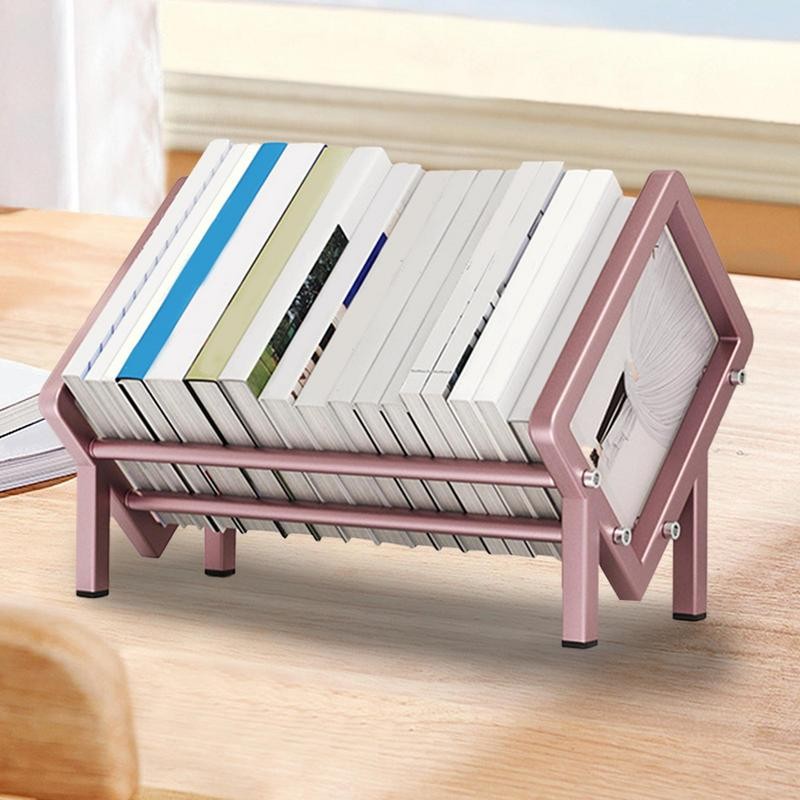 Desktop Bookshelf Tilting Carbon Steel Tabletop Bookshelf Desktop Bookcase Multifunctional 15.7in Mi