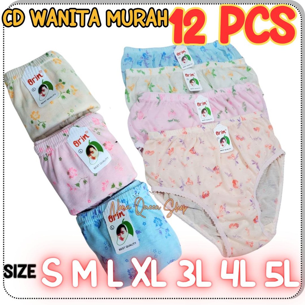 12 Pcs - Celana Dalam Anak Remaja Wanita Dewasa Katun Motif Bunga Cantik