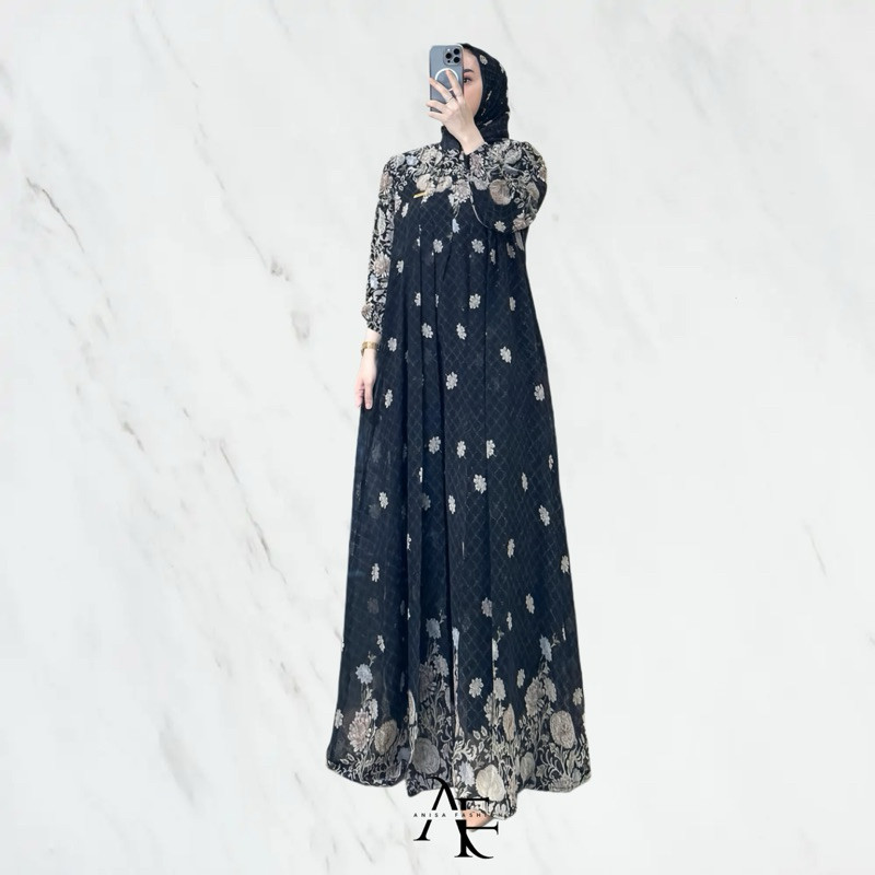 GAMIS NINARA CERUTY FURING MOTIF BUNGA - GAMIS JUMBO BUSUI FRIENDLY - DRES MEWAH FREE HIJAB TERLARIS