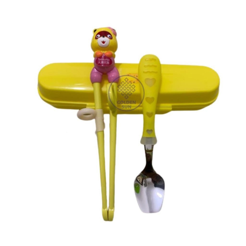 Set Sumpit Beruang Karakter Pendidikan untuk Anak-anak - Sendok Makan Balita - Perlengkapan Dapur ya