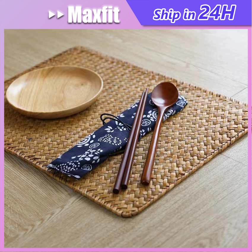 Alas Piring Rotan Persegi Panjang Besar / Tatakan Piring / Rattan Placemat / Nampan / Tatakan Rotan 