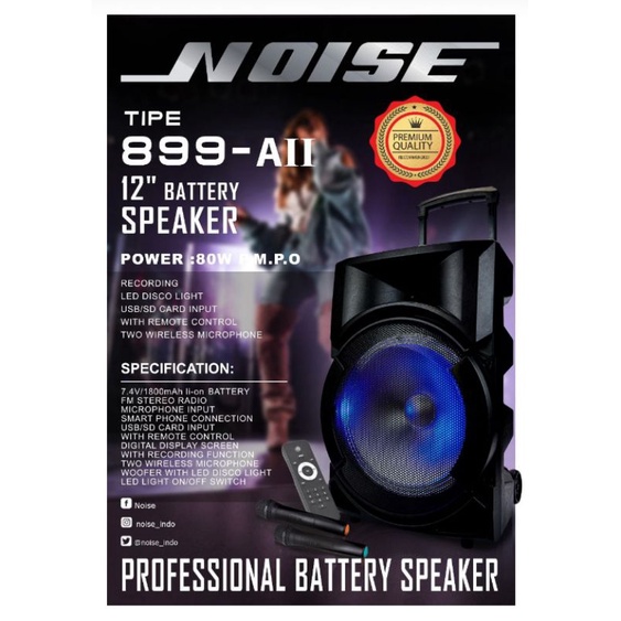 Speaker Portable karaoke 12 inch meeting Wireless Noise 899 Aii bluetooth original
