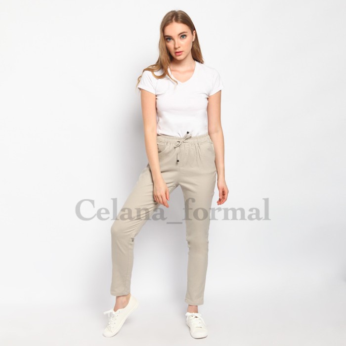 CELANA CHINO WANITA PINGGANG KARET SLIM FIT KATUN TWILL/CHINO WANITA - Hitam, M