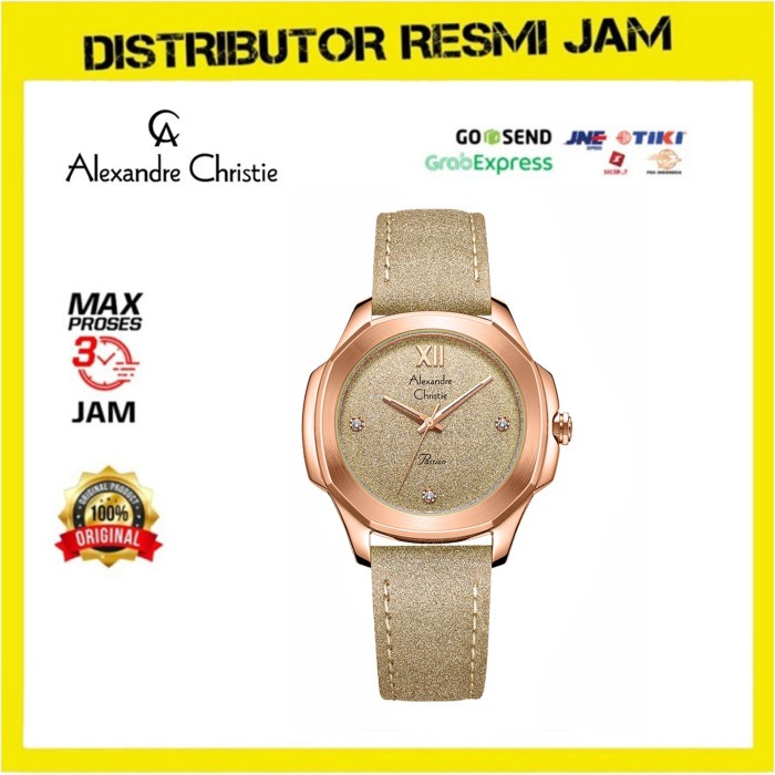 Jam Tangan Wanita Alexandre Christie AC 2A28 LH AC2A28 Gold Leather