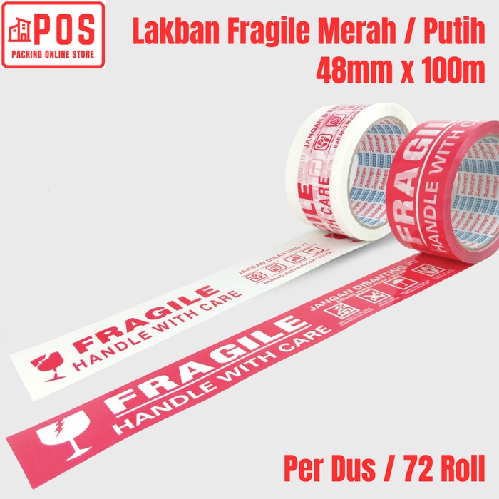 

1 Dus Lakban | Lakban Fragile Merah / Putih 48mmx100m | Solatape