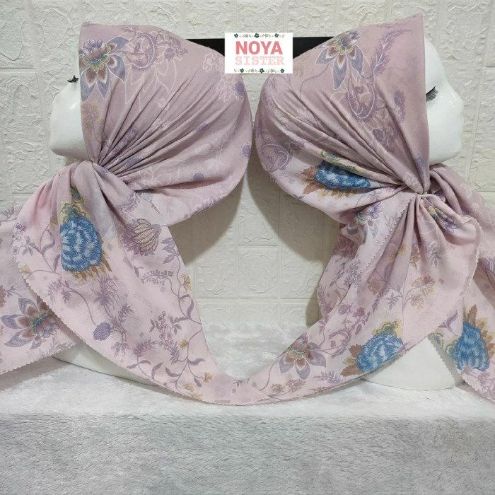 Hijab jilbab segiempat motif pink muda baby soft voal premium lacercut