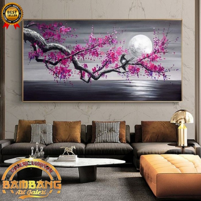 lukisan bunga sakura timbul