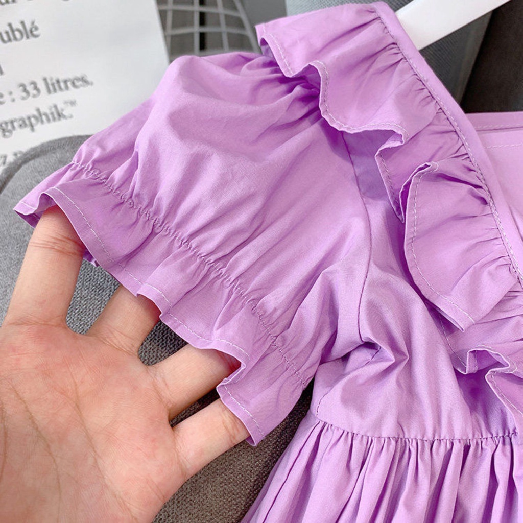 HFT54 [PRINCESS KESLI] 0-9 Tahun Dress Anak Prempuan Purple Rubber Pita Korean Fashion Baju Bayi Rok Pesta Kids Bahan Katun Warna Ungu