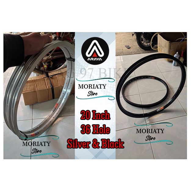 Velg Rims Sepeda 20 inch Murni. ETRTO 406. 36 HOLE ALLOY. ARAYA VP 21 BLACK & SILVER