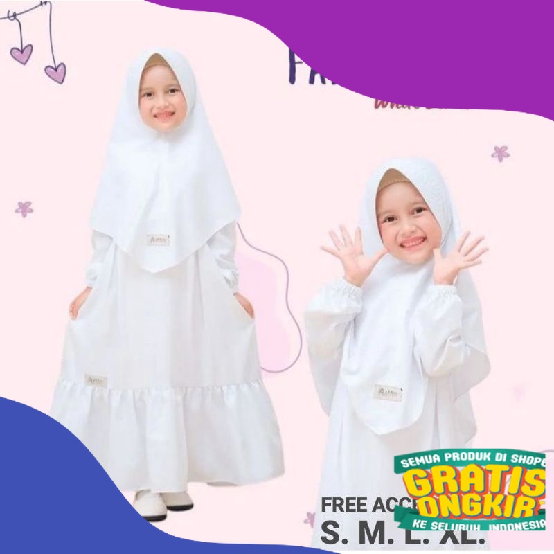 Terbaru Set Gamis Anak Perempuan Putih Polos Manasik Haji Anak Tk Syari 2023/ Kuaitas bagus
